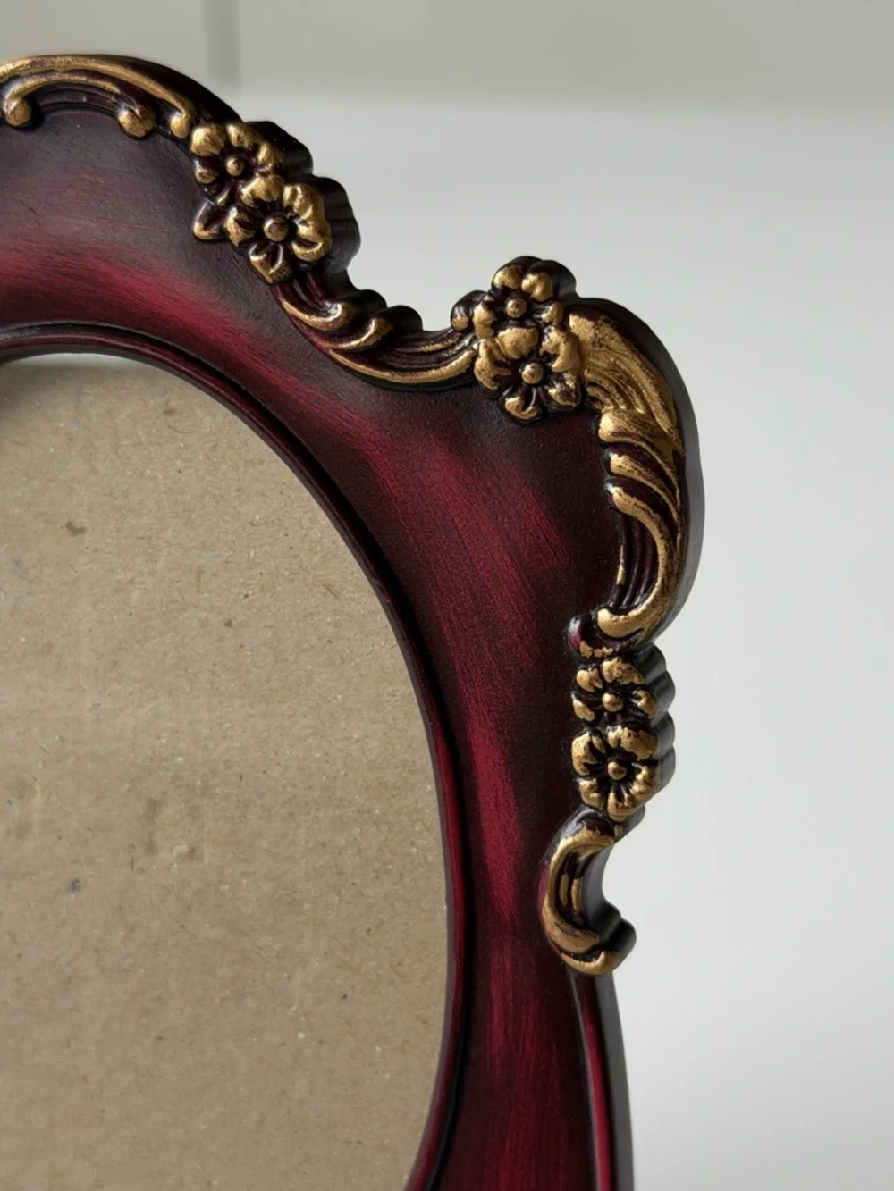 Elegant Burgundy Gold Baroque Style Ornate Floral Oval Photo Frame - 3”/ 4,5”